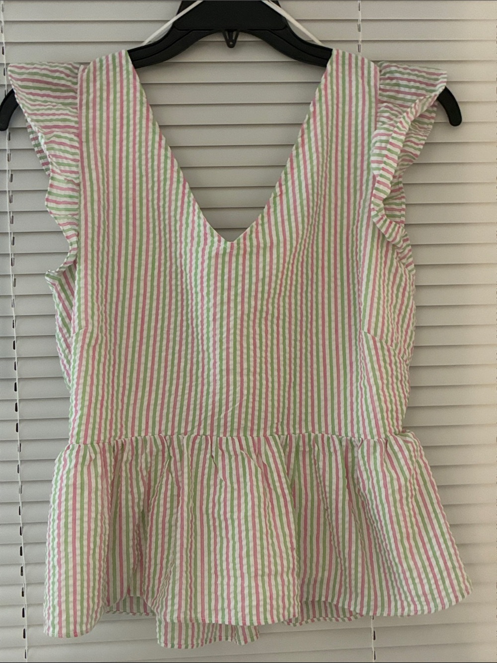 Draper James pastel Pink, Green & White Striped Sleeveless Top. Size L.